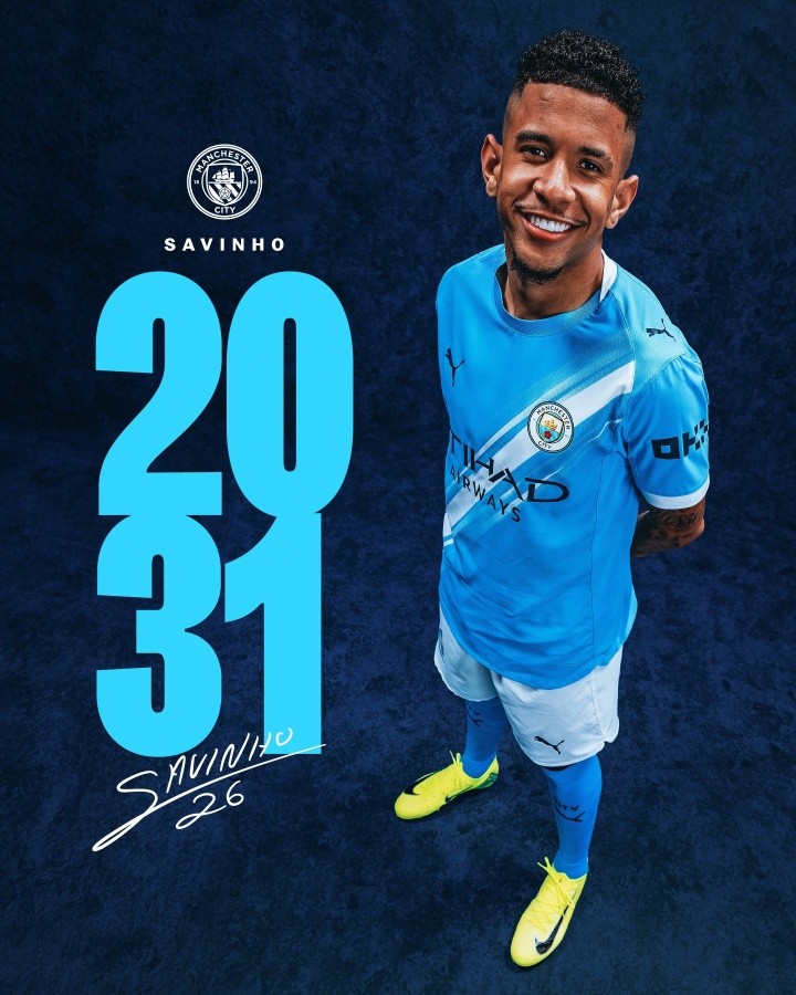 萨维尼奥：很高兴能和世界最佳俱乐部曼城续约，希望赢得更多奖杯